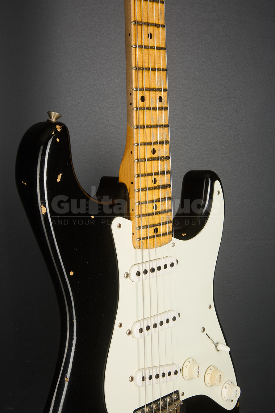 Fender Custom shop 55 stratocaster Heavy Relic Aged Black Over chocolate three tone sunburst Guitar Sauce_10