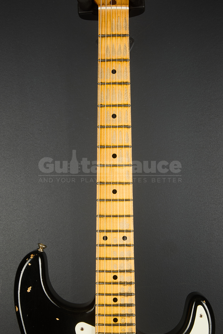 Fender Custom shop 55 stratocaster Heavy Relic Aged Black Over chocolate three tone sunburst Guitar Sauce_11