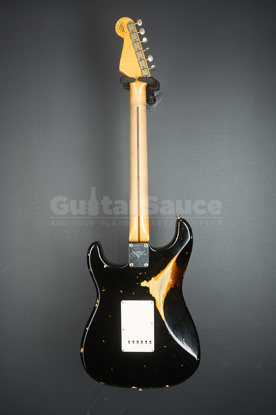 Fender Custom shop 55 stratocaster Heavy Relic Aged Black Over chocolate three tone sunburst Guitar Sauce_14