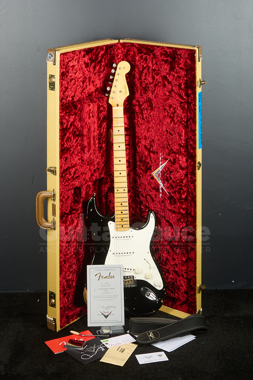 Fender Custom shop 55 stratocaster Heavy Relic Aged Black Over chocolate three tone sunburst Guitar Sauce_19