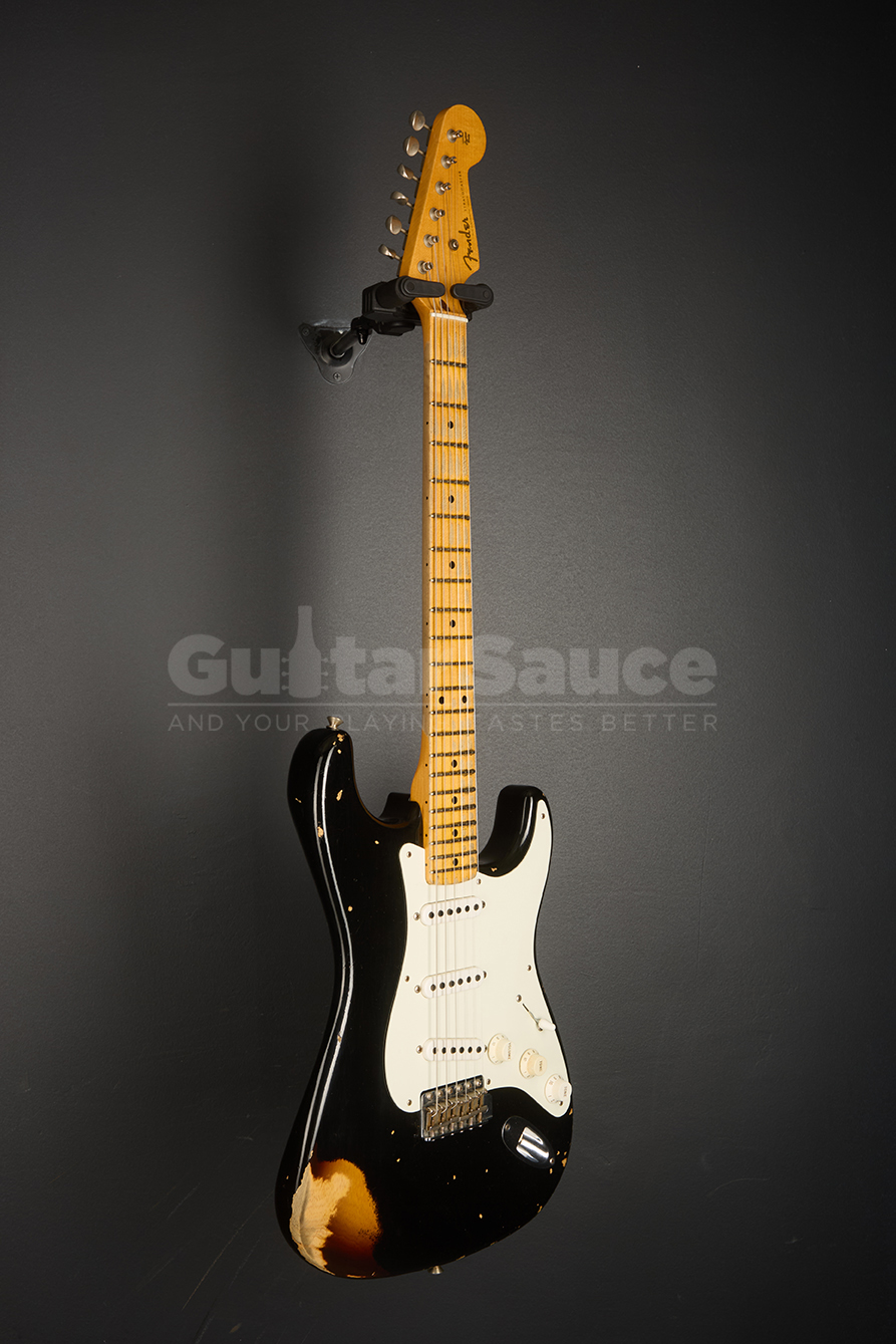 Fender Custom shop 55 stratocaster Heavy Relic Aged Black Over chocolate three tone sunburst Guitar Sauce_8